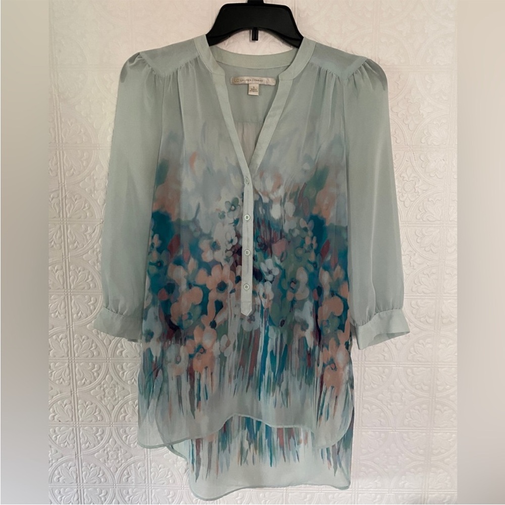 LC Lauren Conrad Sheer Floral Blouse - Mint and Teal